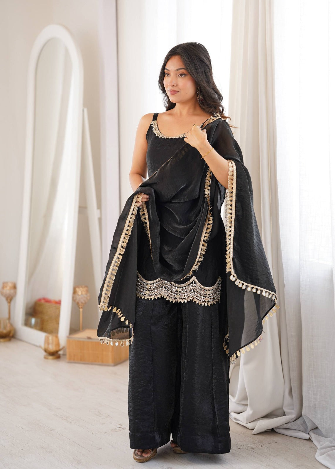 Black Aura Embellished Sharara Set