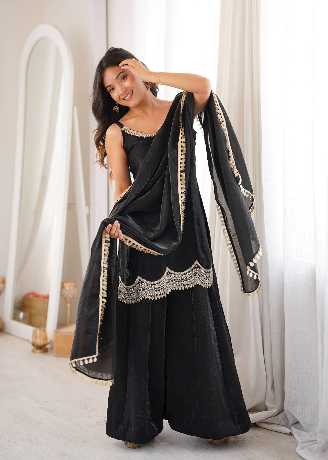 Black Aura Embellished Sharara Set