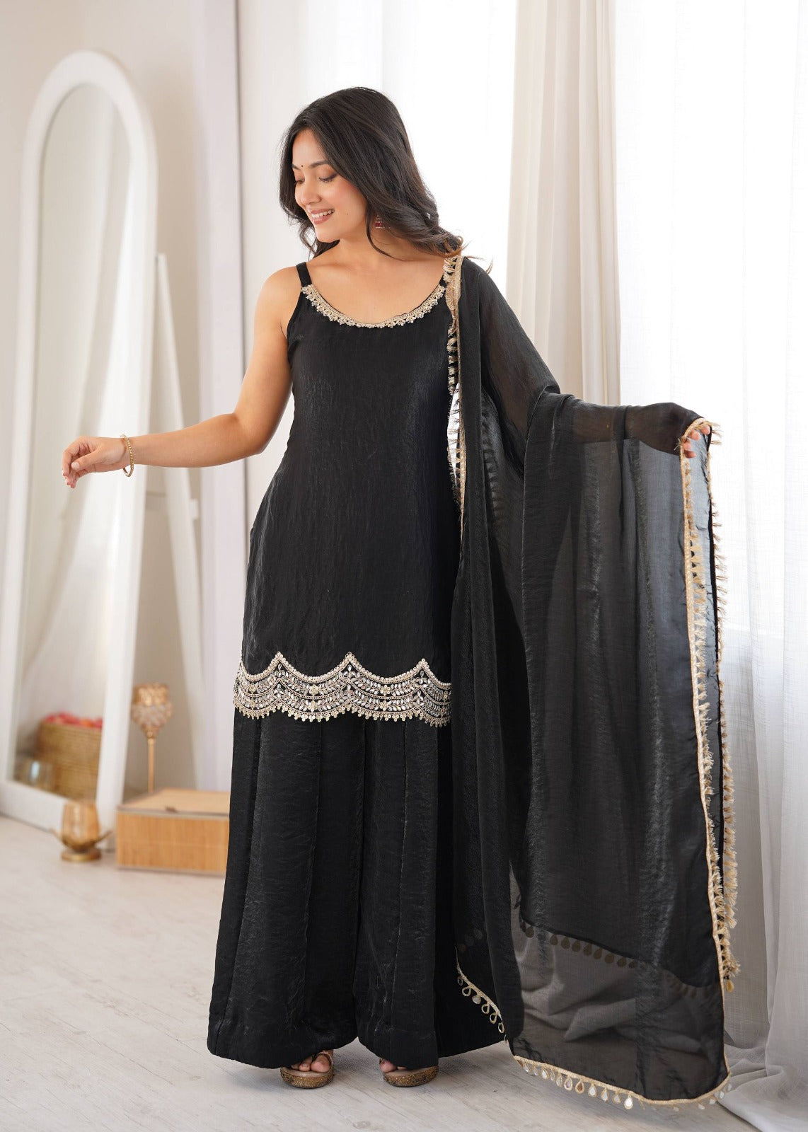 Black Aura Embellished Sharara Set