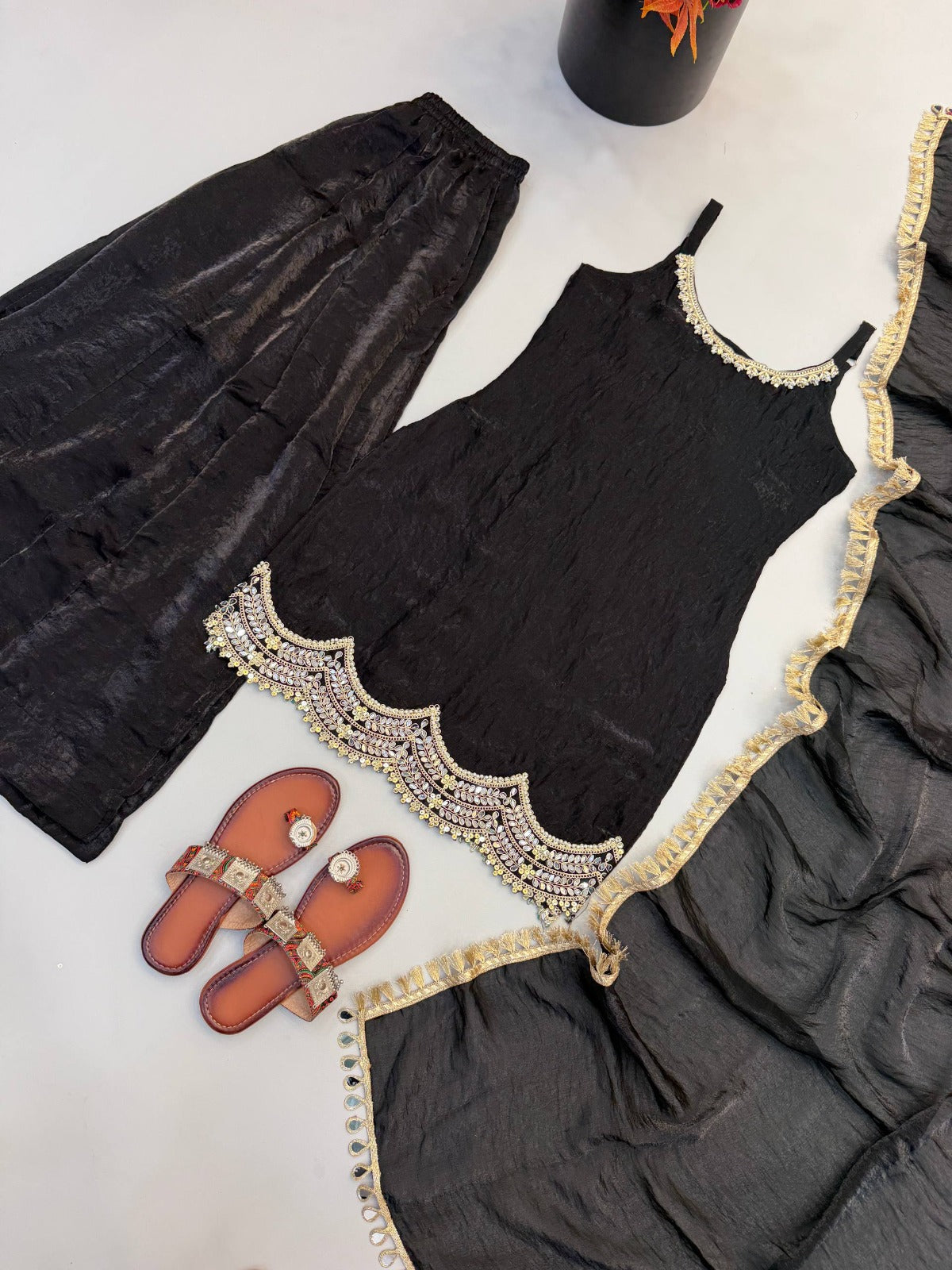 Black Aura Embellished Sharara Set